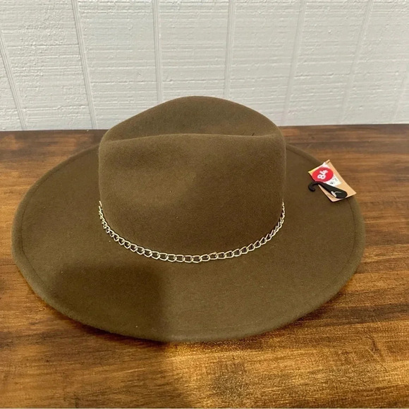 Steve Madden Green Women\'s Felted 100% Wool Metal Chain Trimmed Fedora Hat NWT main image 8